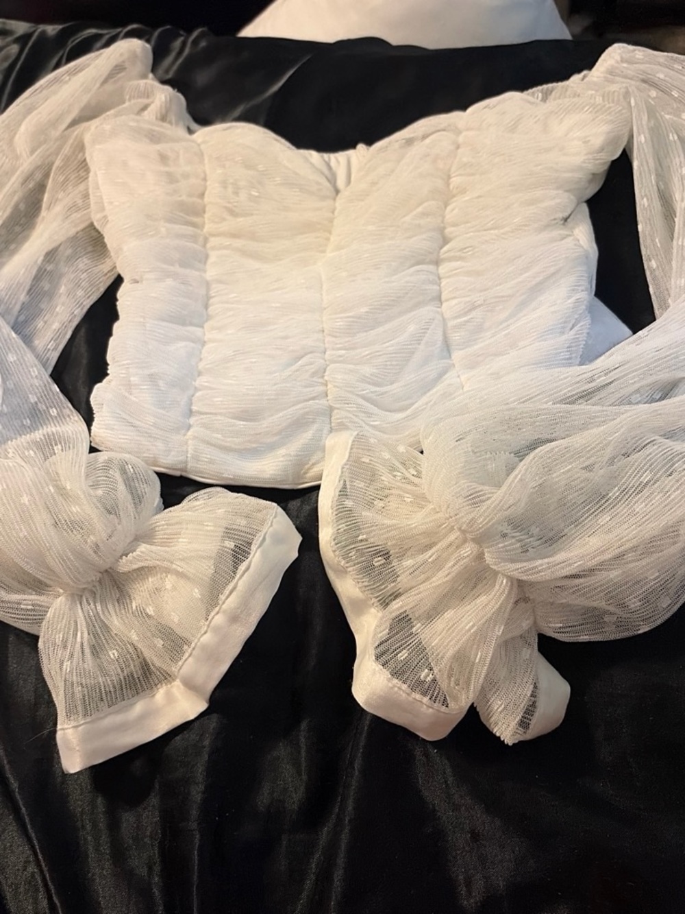 Sheer Puff-Sleeve White Crop Top